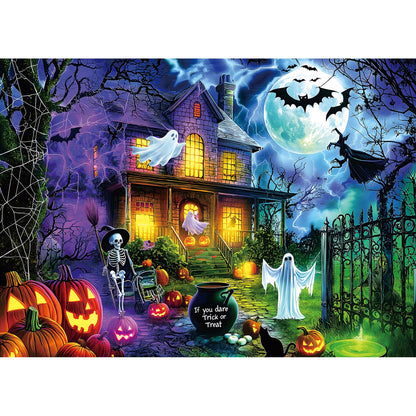 Halloween Haunted House 1000 Piece Jigsaw Puzzle for Adults Spooky Ghosts & Pumpkins Gothic Mansion Challenging 1000-Piece Puzzle with Poster - Fun Adult Puzzle Game for Game Night (27"x20")