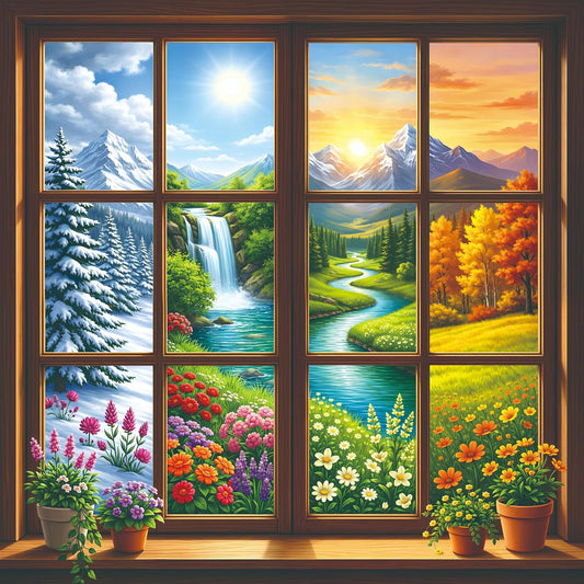 1024 Piece Puzzle for Adults, Four Seasons Window View