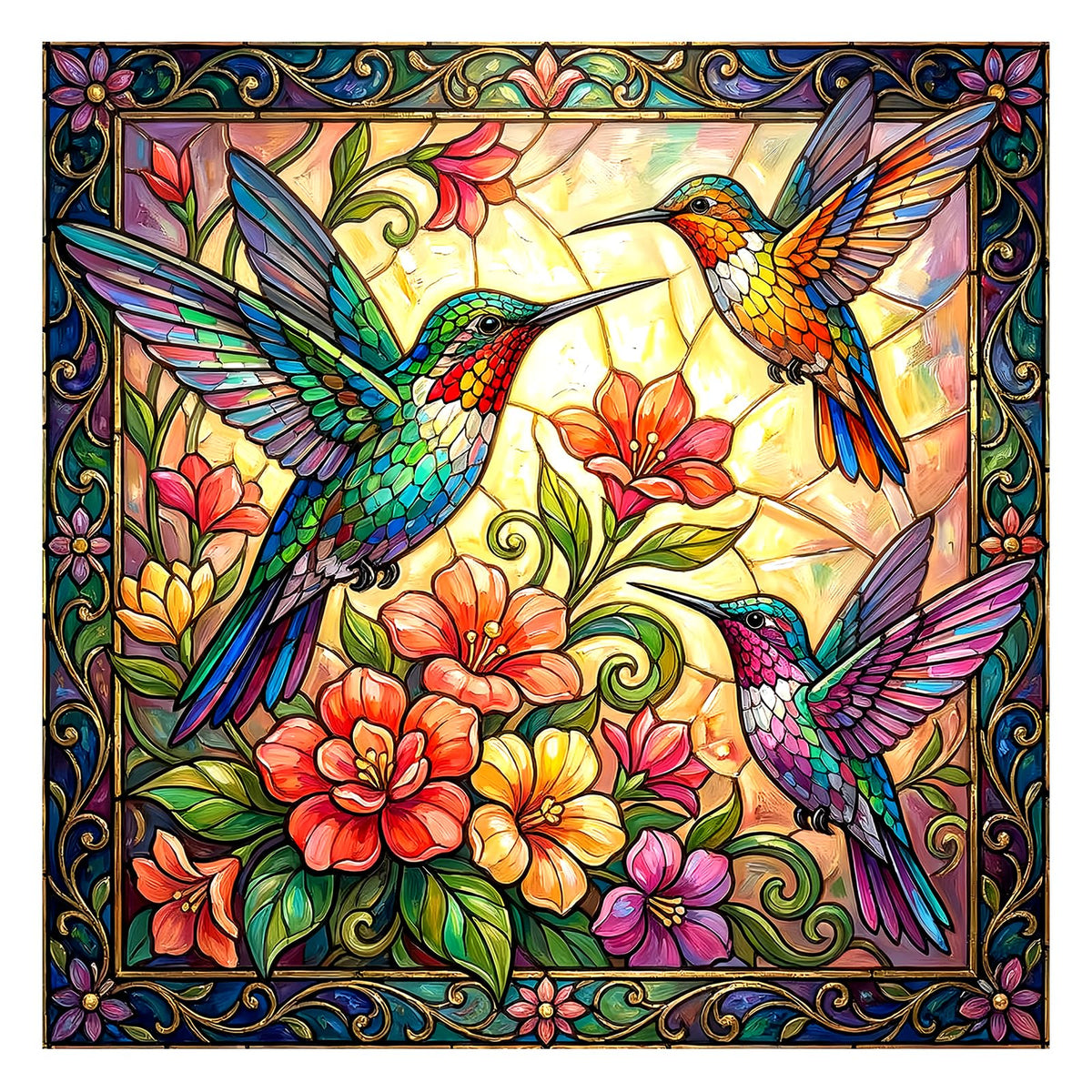 Vintage Paint Hummingbird Flower 1000 Piece Puzzles for Adults