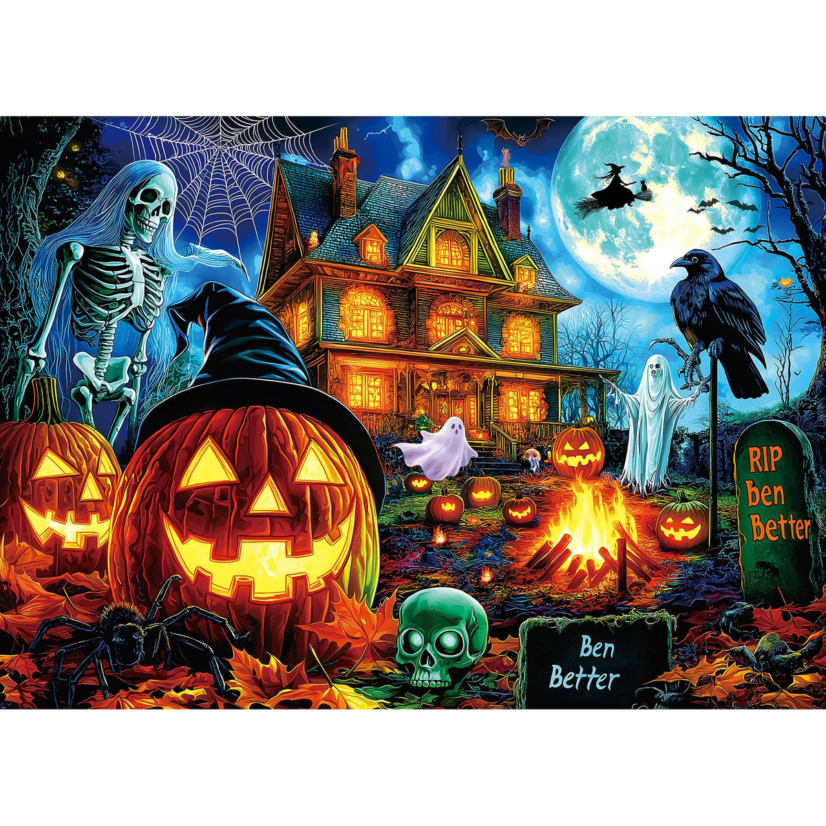 Halloween Haunted House 1000 Piece Jigsaw Puzzle for Adults Spooky Ghosts & Pumpkins Gothic Mansion Challenging 1000-Piece Puzzle with Poster - Fun Adult Puzzle Game for Game Night (27"x20")