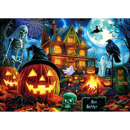 Halloween Haunted House 1000 Piece Jigsaw Puzzle for Adults Spooky Ghosts & Pumpkins Gothic Mansion Challenging 1000-Piece Puzzle with Poster - Fun Adult Puzzle Game for Game Night (27"x20")