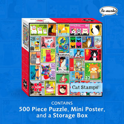 Re-marks Cat Postage-Stamp Collage Puzzle, 500-Piece Puzzle for All Ages