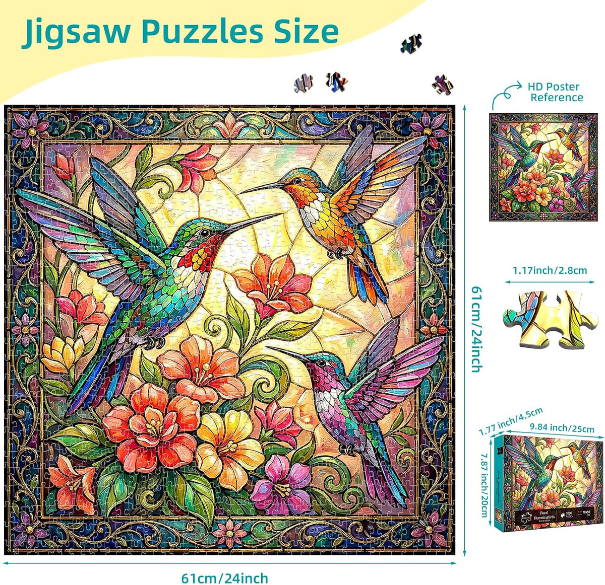 Vintage Paint Hummingbird Flower 1000 Piece Puzzles for Adults