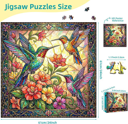 Vintage Paint Hummingbird Flower 1000 Piece Puzzles for Adults