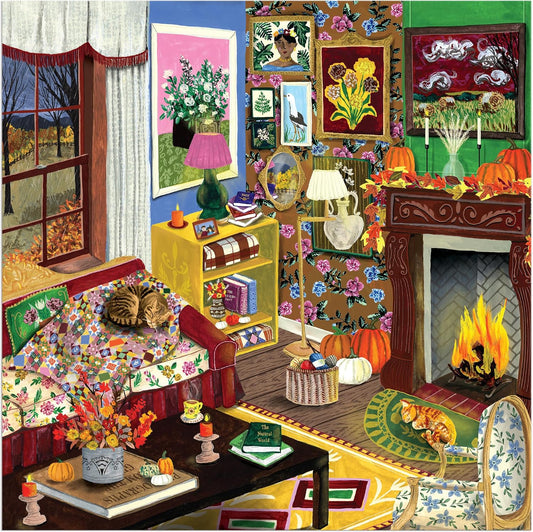 Galison Fall is in the Air Puzzle – 500 Piece Autumn Jigsaw Puzzle with Cozy Fall Living Room Imagery
