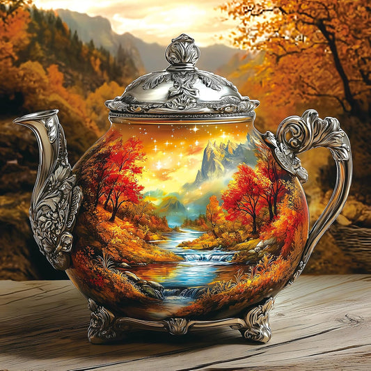 Vintage Autumn Landscape Teapot 500 Piece Puzzle for Adults Whimsical Fantasy Mountain River Nature Scenery Art with Letters on Back Challenging Games Gifts for Seniors & Families- 20x20 Inch