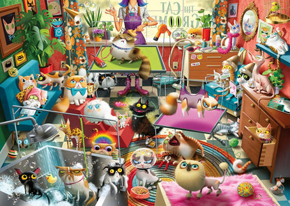 Ravensburger The Cat Groomer – 1000 Piece Jigsaw Puzzle by Dean Macadam – Whimsical Cat Salon Scene - Vibrant Artwork - Premium Quality Ages 14 and Up