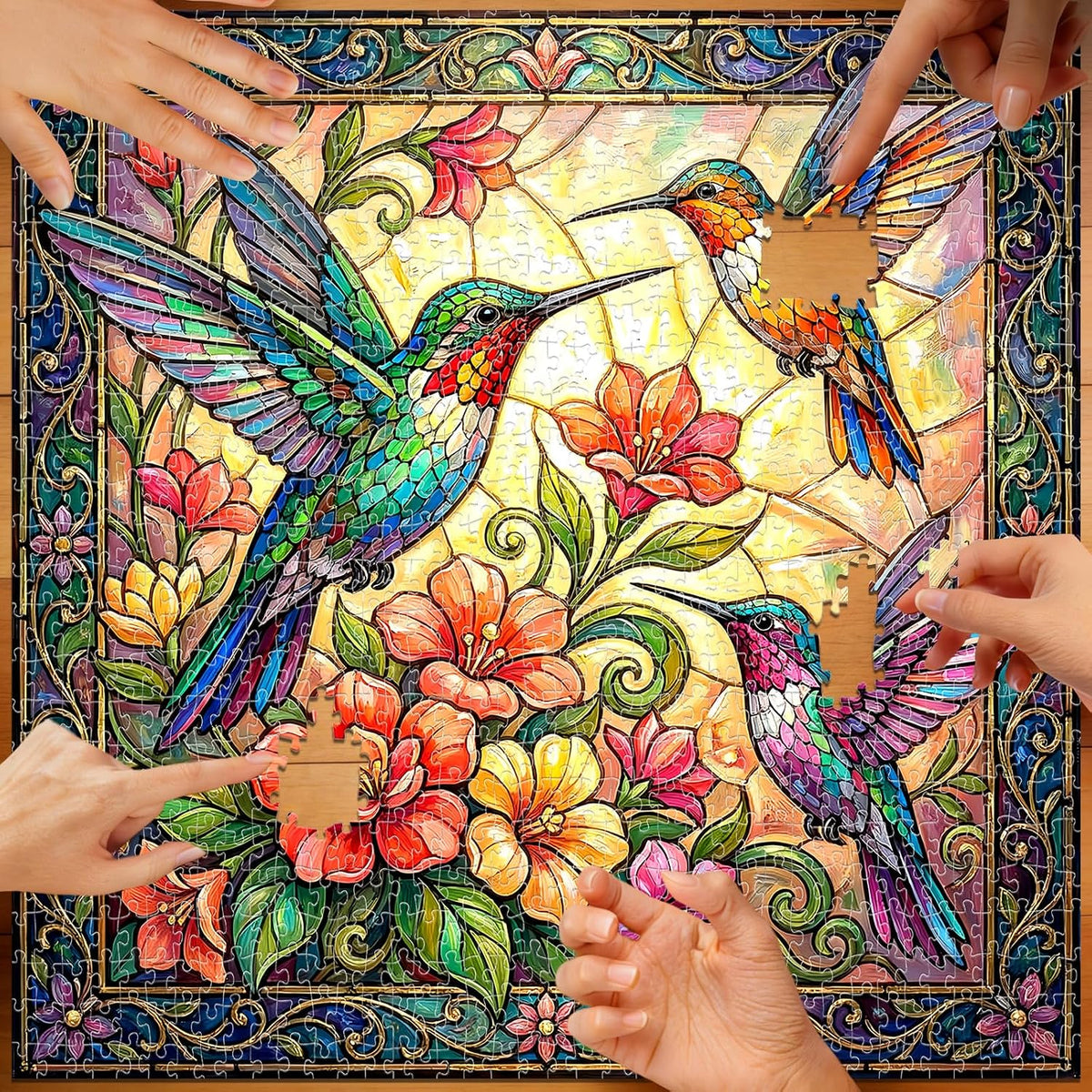 Vintage Paint Hummingbird Flower 1000 Piece Puzzles for Adults