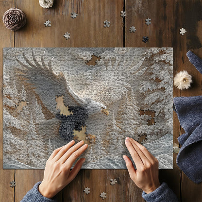The Carved Eagle Jigsaw Puzzle 1000 Pieces, Majestic Bald Eagle Bird Puzzles for Adults,White Forest Art Nature Puzzle Animal, Unique Challenging Impossible Hard Puzzles