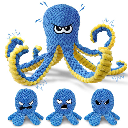 LEGEND SANDY Tough Dog Toys, Stuffed Chew Large Dog Toys to Keep Them Busy, Interactive Squeaky Tug of War Doggie Toy, Crinkle Blue Octopus