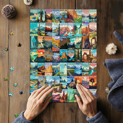 National Parks Puzzle for Adults 1000 Pieces,Travel Poster Landscape Puzzle Including Zion Yellowstone Yosemite, Nature Jigsaw Puzzles Scenery Mountain Scene