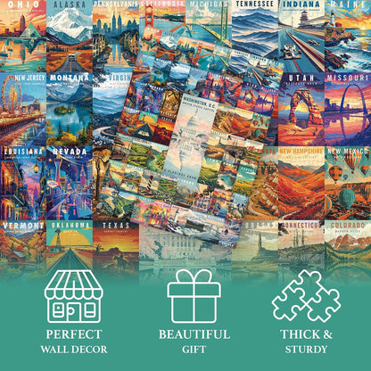 50 States & Washington, D.C. Jigsaw Puzzles for Adults 1000 Pieces, United States 1000 Piece Puzzle, Travel Poster Design of Family Puzzle,challenging Puzzle,USA States Puzzle