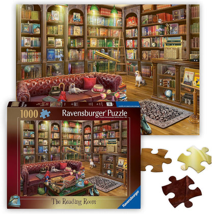 Ravensburger - The Reading Room - 1000 Piece Jigsaw Puzzle - Stunning, Vivid Colors - Books, Knick-Knacks & Overstuffed Chairs - Peaceful Library Scene - Puzzles for Adults