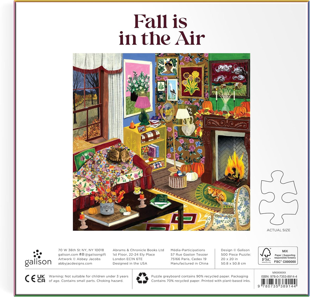 Galison Fall is in the Air Puzzle – 500 Piece Autumn Jigsaw Puzzle with Cozy Fall Living Room Imagery
