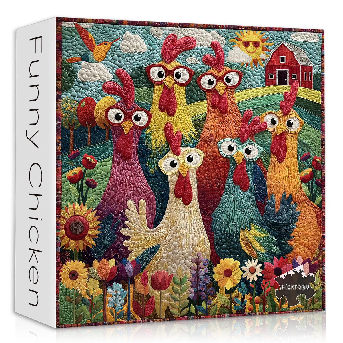 Chicken Puzzles for Adults 1000 Piece, PICKFORU Funny Chicken Jigsaw Puzzle, Garden Farm Flower Animal Rooster Themed, Patchwork Art Challenge Puzzle