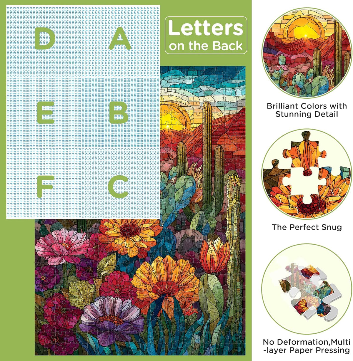 500 Piece Puzzles for Adults, Stained Glass Desert Landscape Jigsaw Puzzle
