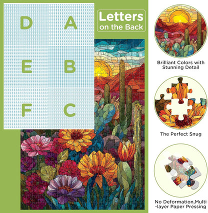 500 Piece Puzzles for Adults, Stained Glass Desert Landscape Jigsaw Puzzle