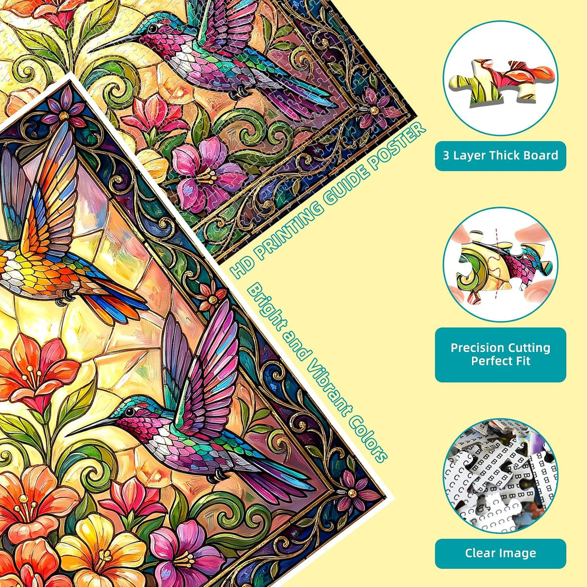 Vintage Paint Hummingbird Flower 1000 Piece Puzzles for Adults