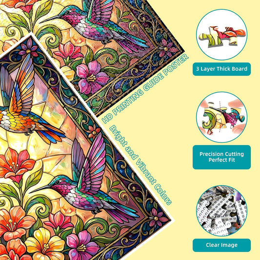 Vintage Paint Hummingbird Flower 1000 Piece Puzzles for Adults