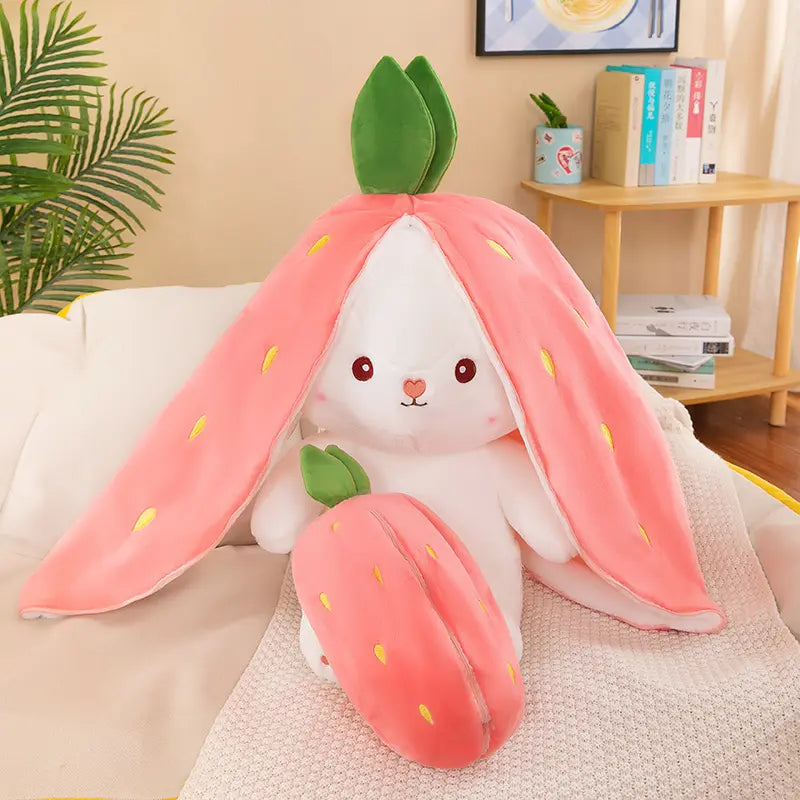 Cute Strawberry Bunny Plush Toy Soft Kawaii Stuffed Animal Gift for Kids Girls Hug Pillow Bed Decoration Birthday Present Furry Friends Plush Doll Animal Gift for Kids Girls Hug Pillow plushies Soft Huggable Super Soft Fluffy stuffed animals