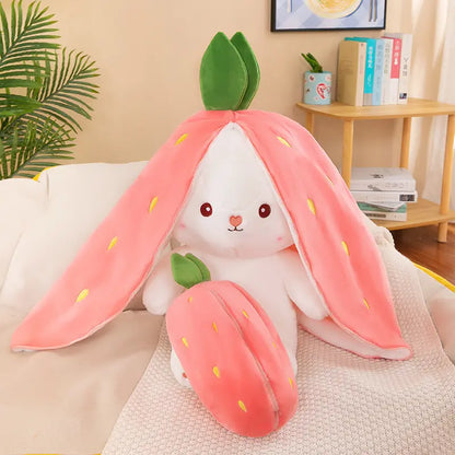 Cute Strawberry Bunny Plush Toy Soft Kawaii Stuffed Animal Gift for Kids Girls Hug Pillow Bed Decoration Birthday Present Furry Friends Plush Doll Animal Gift for Kids Girls Hug Pillow plushies Soft Huggable Super Soft Fluffy stuffed animals