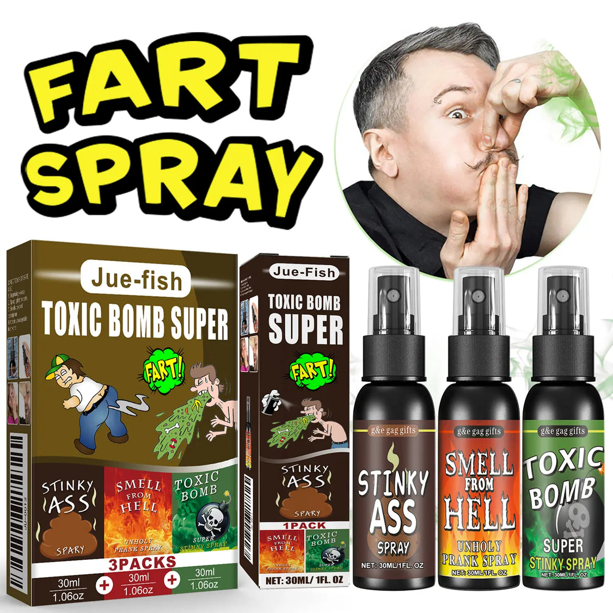 Unisex 3-Pack Strong-Smelling Fart Spray - Quirky Prank Gifts, Toys for Grown Ups, School Pranks, April Fools’ Day Gift