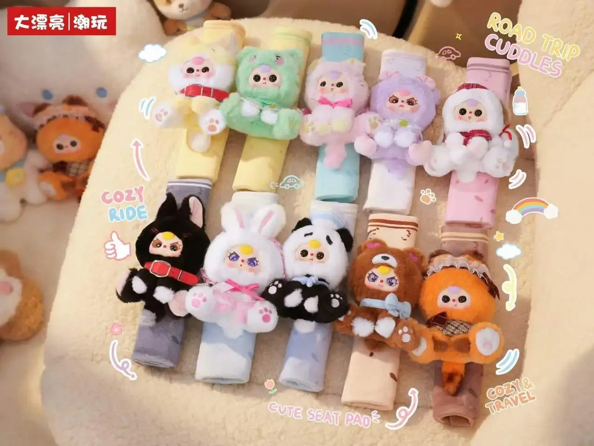 Brand New 3-Car Seat Belt Shoulder Blind Box - Cutecore Collectible Fluffy Cloud Fabric Plush Toy with Animal Faces Character Series, Baby Gift, Cutecore Stuff, 9.7 cm Width, 100×83×250 mm, 14.5 kg, 96 Pcs per Carton