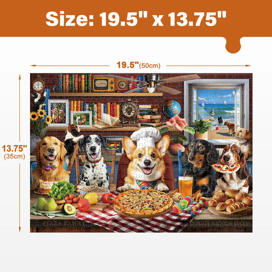 BenBen Puzzles for Adults 500 Pieces Dogs' Dinner Party Jigsaw Puzzle with Patterns on Back Funny Animal Puzzle Challenging for Family Game Night Home Décor Premium Thick Cardboard High-definition Printing 19.5 x 13.75 inches