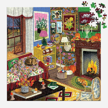 Galison Fall is in the Air Puzzle – 500 Piece Autumn Jigsaw Puzzle with Cozy Fall Living Room Imagery