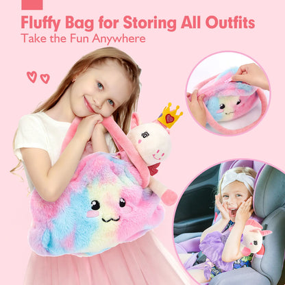 hahaland Preschool Ballerina Unicorn Plush Toy - Extra Soft Fluffy Cute Stuffed Animal with 3-Set Clothes & Rainbow Cloud Plush Bag, Kids Toys for 2-4,6 Year Olds, Confidence-Boosting Cool Gifts for Kids (Dance Recital, Graduation)