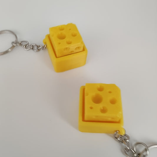 Cheese-Shaped Mechanical Button Pendant Keychains - Vibrant Yellow, Ideal Gift for Friends & Casual Accessories, Casual Accessories | Vibrant Yellow Keychains | Durable Plastic