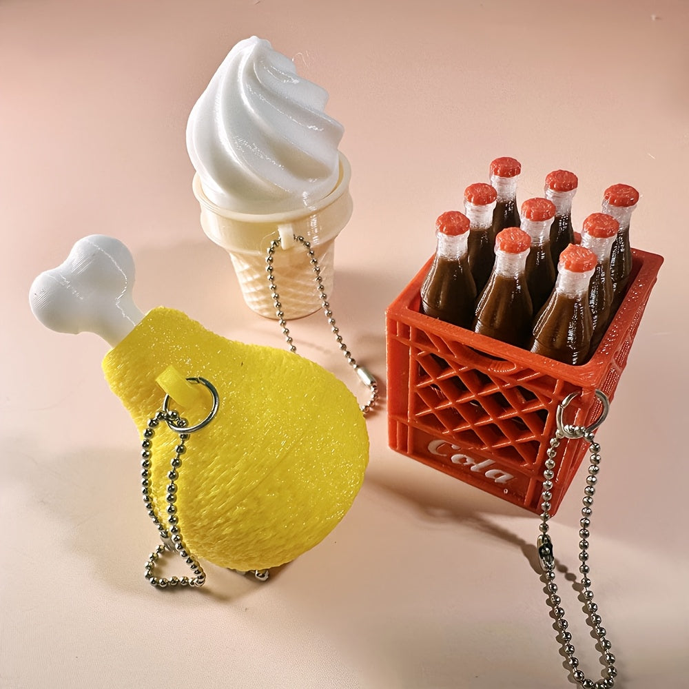 Decompression Keychain Fun Pressing Click Keychain Bag Pendant Gift Food Chicken Leg Ice Cream Dessert Student Gift