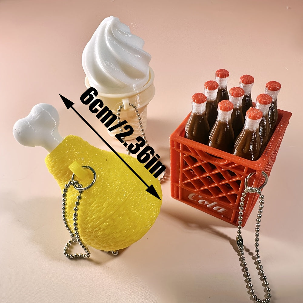 Decompression Keychain Fun Pressing Click Keychain Bag Pendant Gift Food Chicken Leg Ice Cream Dessert Student Gift