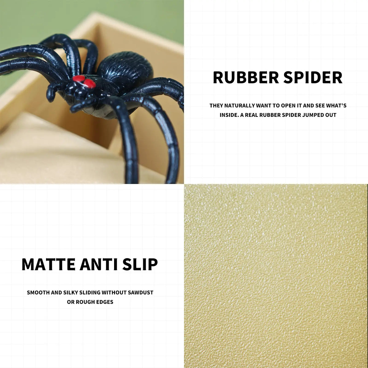 3-Inch Lifelike Plastic Spider Gag Toy with Handmade Gag Box - Fur-Textured Legs, Glossy Eyes, 3-Inch Leap Jump Mechanism, Unisex Prank Props for Dorm Room Shock Game Nights, Creative Prank Gift
