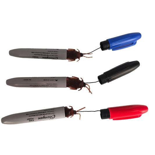 Black, Red, Blue, Three Colors of Cockroach Pen, Startled When Fully Opened, Prank Prop, Suitable for Offices, Family Gatherings, and Giving Birthday Gifts