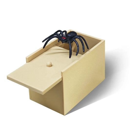 3-Inch Lifelike Plastic Spider Gag Toy with Handmade Gag Box - Fur-Textured Legs, Glossy Eyes, 3-Inch Leap Jump Mechanism, Unisex Prank Props for Dorm Room Shock Game Nights, Creative Prank Gift