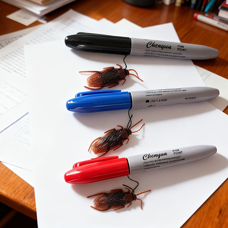 Black, Red, Blue, Three Colors of Cockroach Pen, Startled When Fully Opened, Prank Prop, Suitable for Offices, Family Gatherings, and Giving Birthday Gifts