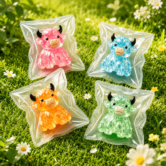 1/2pcs Cute Glitter Highland Cow Squeeze Toy, Transparent Maltose Gel Squishy Toy, Cartoon Animal Hand Play Toy, Kids Party Bag Fillers, Random Color, Classroom Rewards, Birthday Holiday Gift Supplies, Novel And Funny Prank Toys