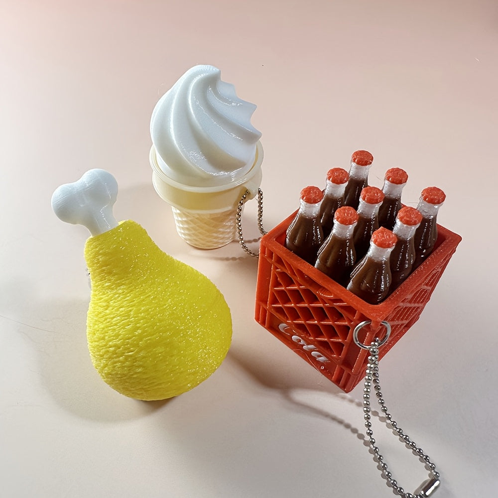Decompression Keychain Fun Pressing Click Keychain Bag Pendant Gift Food Chicken Leg Ice Cream Dessert Student Gift