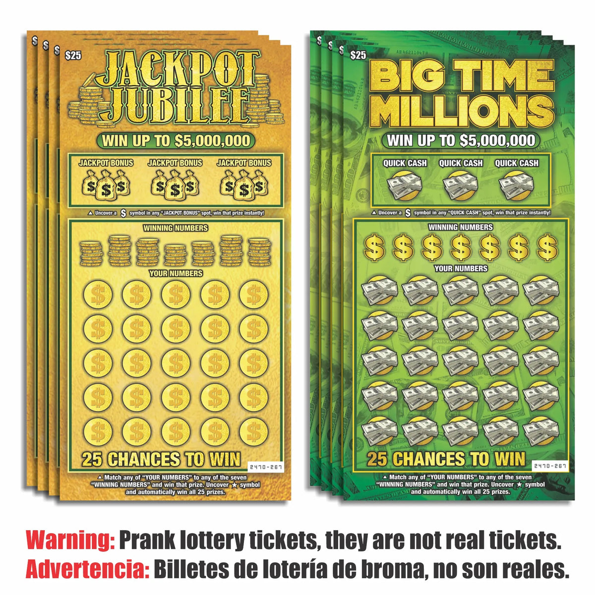 Prank Gag Fake Lottery Tickets Billetes de lotería de broma - 8 Total Tickets, 4 of Each Winning Ticket Design, These Scratch Off Cards Look Super Real Like A Real Scratcher Joke Lotto Ticket, Win 10,000 or $50,000