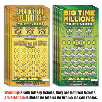 Prank Gag Fake Lottery Tickets Billetes de lotería de broma - 8 Total Tickets, 4 of Each Winning Ticket Design, These Scratch Off Cards Look Super Real Like A Real Scratcher Joke Lotto Ticket, Win 10,000 or $50,000