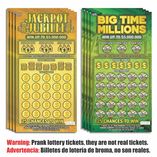 Prank Gag Fake Lottery Tickets Billetes de lotería de broma - 8 Total Tickets, 4 of Each Winning Ticket Design, These Scratch Off Cards Look Super Real Like A Real Scratcher Joke Lotto Ticket, Win 10,000 or $50,000