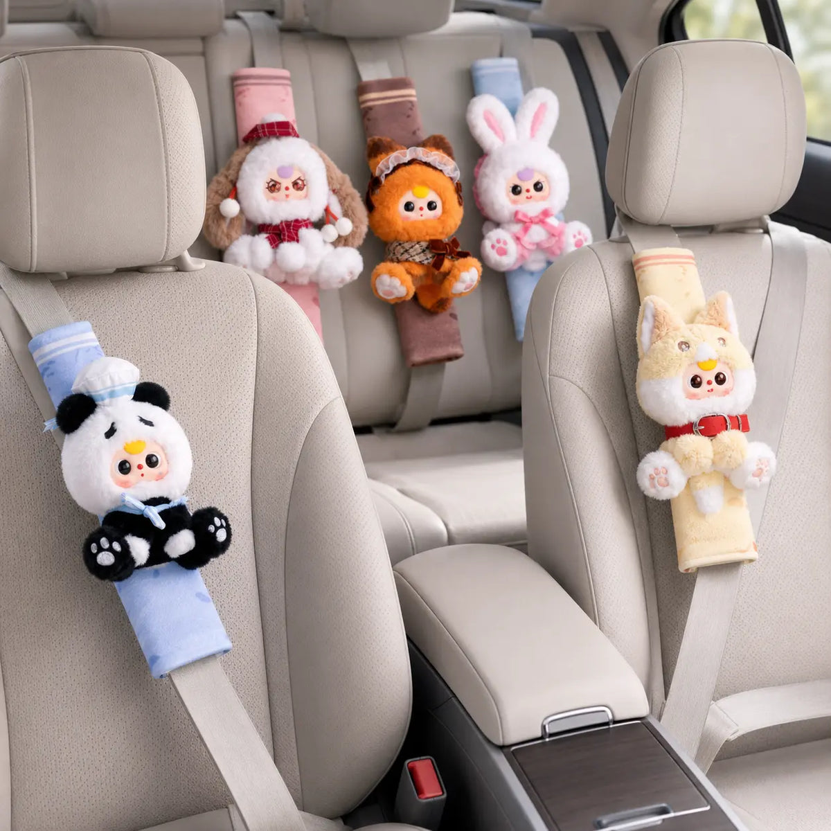Brand New 3-Car Seat Belt Shoulder Blind Box - Cutecore Collectible Fluffy Cloud Fabric Plush Toy with Animal Faces Character Series, Baby Gift, Cutecore Stuff, 9.7 cm Width, 100×83×250 mm, 14.5 kg, 96 Pcs per Carton