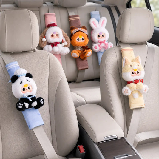 Brand New 3-Car Seat Belt Shoulder Blind Box - Cutecore Collectible Fluffy Cloud Fabric Plush Toy with Animal Faces Character Series, Baby Gift, Cutecore Stuff, 9.7 cm Width, 100×83×250 mm, 14.5 kg, 96 Pcs per Carton