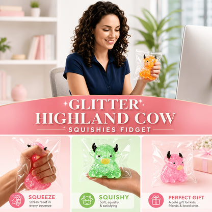1/2pcs Cute Glitter Highland Cow Squeeze Toy, Transparent Maltose Gel Squishy Toy, Cartoon Animal Hand Play Toy, Kids Party Bag Fillers, Random Color, Classroom Rewards, Birthday Holiday Gift Supplies, Novel And Funny Prank Toys