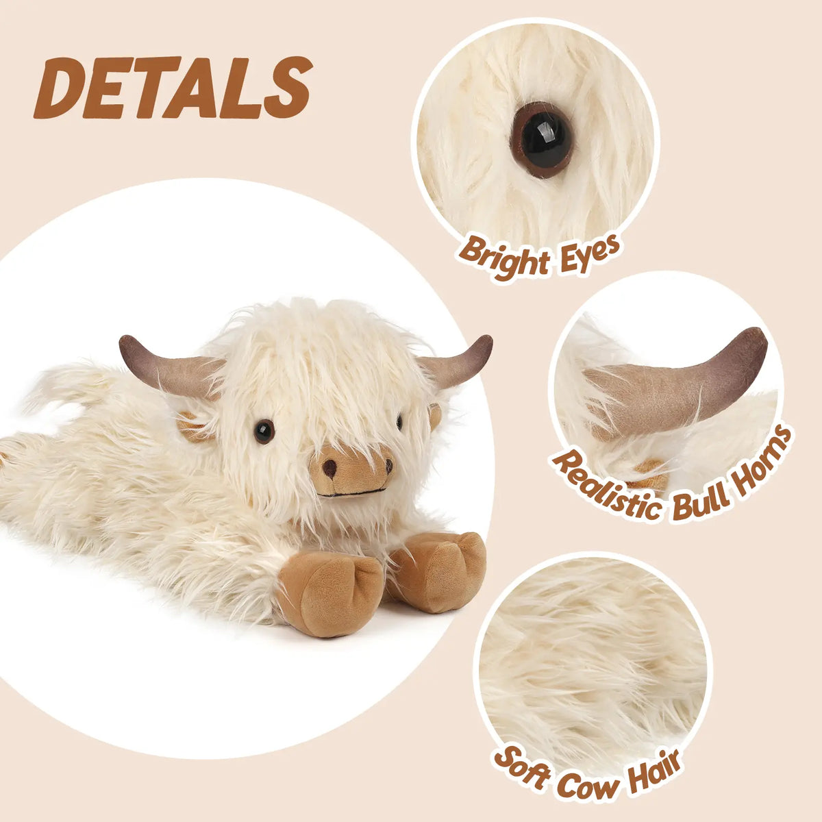 CUCKOOL Oh-So Soft Weighted Lavender-Scented Highland Cow Stuffed Animal - Latex-Free Microwavable Heat-Pad, Anxiety Relief, Whimsical GF Gift, Heatable Stitch Stuff Plush Toy
