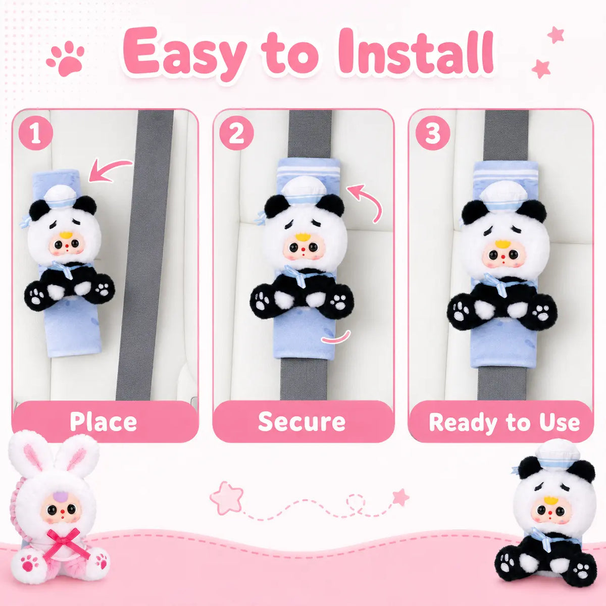 Brand New 3-Car Seat Belt Shoulder Blind Box - Cutecore Collectible Fluffy Cloud Fabric Plush Toy with Animal Faces Character Series, Baby Gift, Cutecore Stuff, 9.7 cm Width, 100×83×250 mm, 14.5 kg, 96 Pcs per Carton